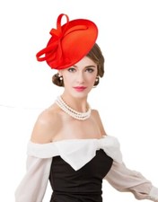 Red Wedding Pillbox Fascinators Hats Bow Tea Party Derby Church Hat For Women