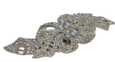 Alfred Philippe Patent Vintage Art Deco Rhinestone 2-Piece Brooch Wt Blue Stones