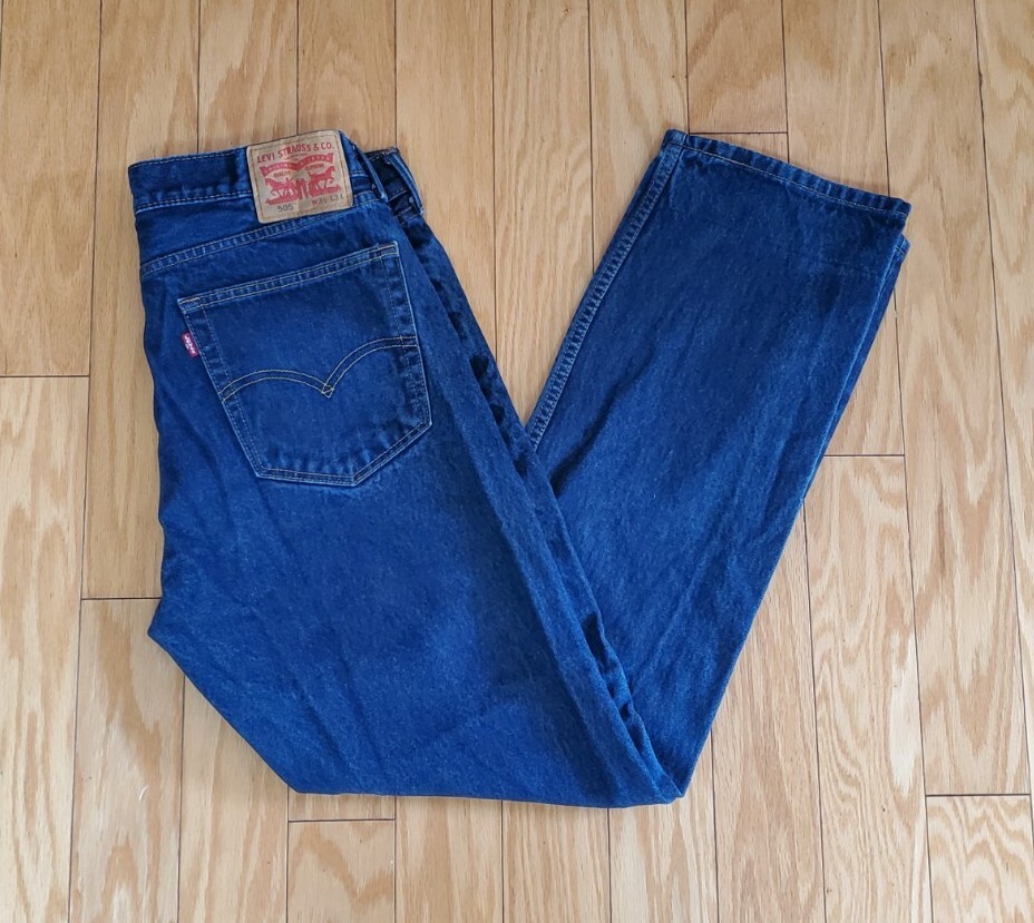 Levi's 505 Jeans Mens 36 x 34 Regular Fit Straight Leg Dark Wash Denim Jeans eBay
