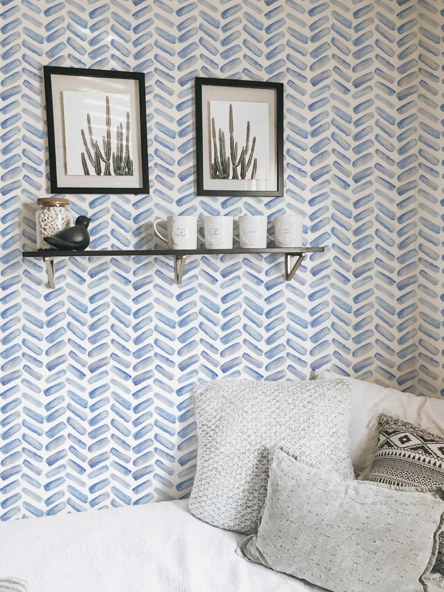 Herringbone - Blue - Peel and Stick 6 mil Canvas Removable Wallpaper