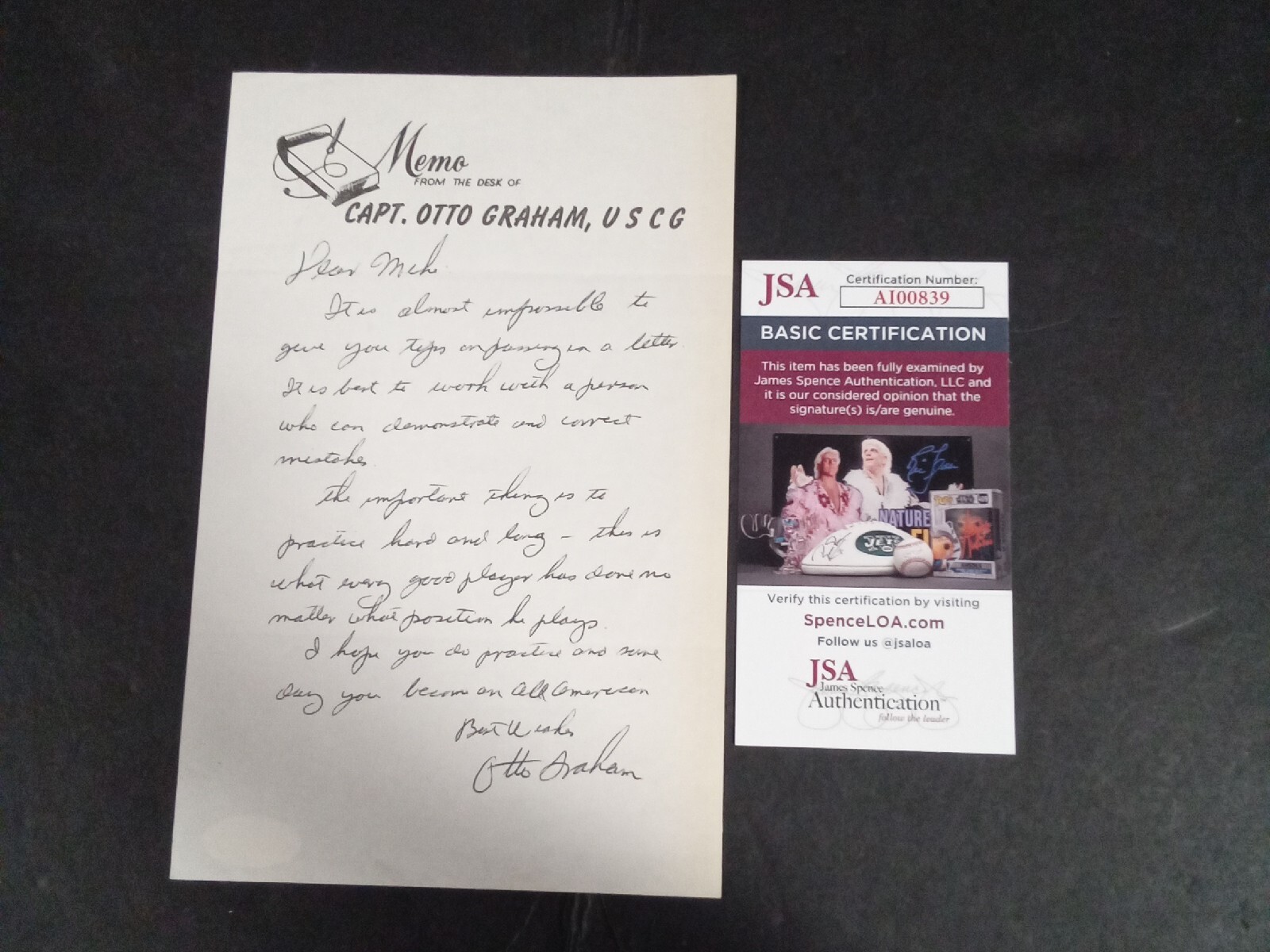 Otto Graham Autographed Signed USCG Stationery JSA COA Cleveland Browns HOF QB-1 # 