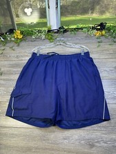 Nike Swim Shorts Size Large 34-36 Waist Navy Blue Drawstring Logo Cargo Pockets