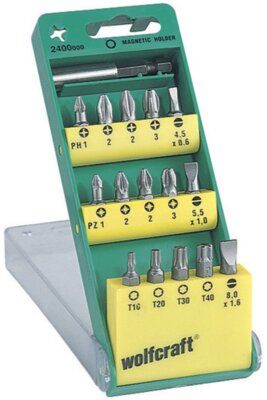 Wolfcraft Bit-Box 16-tlg. PH PZ Torx Schlitz mit Bithalter magnetisch Bits