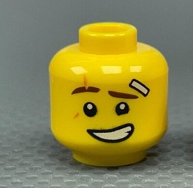 LEGO Minifigure Head Brown Eyebrows Scar White Bandage Grin with Teeth Kai 70618