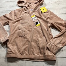 Fila Women's Misty Rose Velour Quarter Zip Pullover Hoodie Long Sleeve Sz. Small