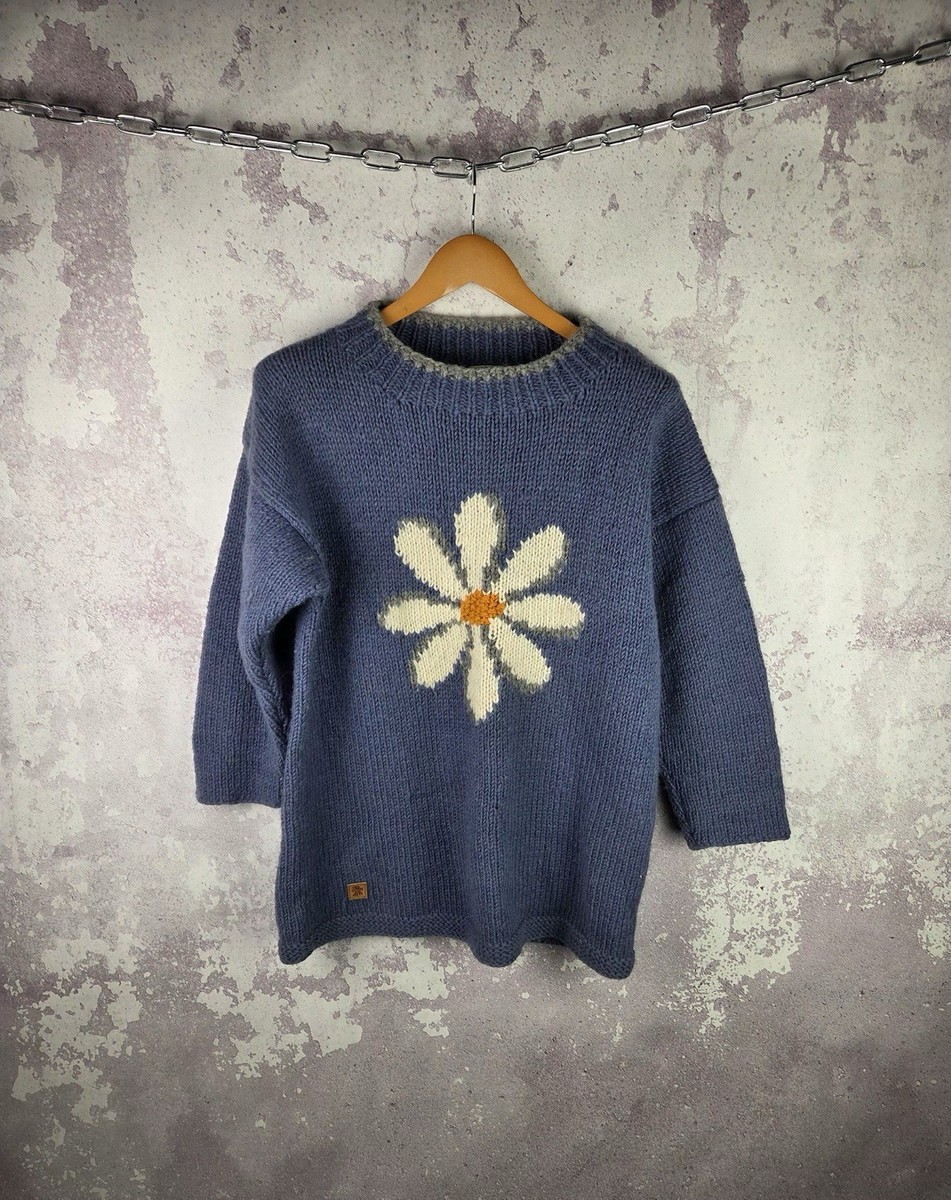 Vintage PACHAMAMA Sweater Wool Long Sleeve Flowers Knitted Women's