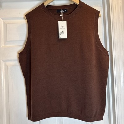 Lillusory Brown Knit Crewneck Sweater Vest Women s Size 2XL NWT Career Preppy