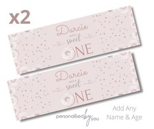 2 x Personalised HAPPY BIRTHDAY Banners Is a SWEET ONE LARGE Party Posters Pink