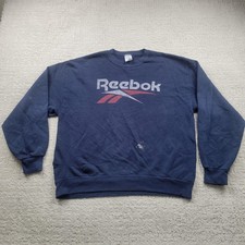 Reebok Sweatshirt Mens Large Blue Crewneck Reebok Classic Logo Fleece Pullover