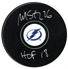 Martin St. Louis Tampa Bay Lightning Autographed & Inscribed Puck - Logo