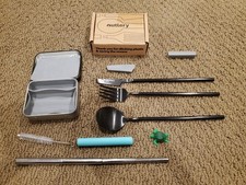 Outlery Portable Reusable Stainless Steel Travel Cutlery Set Collapsible Straw