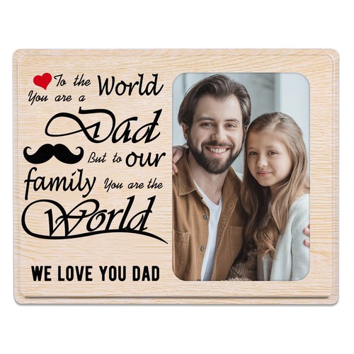 Fathers Day Picture Frame - Father's Day Photo Frame 4x6 Wood Best Dad Pictur...