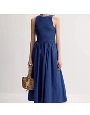 Madewell The Melody Scoopback Smocked Midi Dress Blue Moon Large NWOT