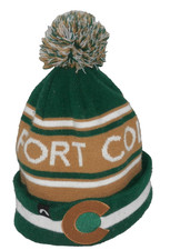 Fort Collins Colorado Winter Hat Green Gold Beanie Ski Cap w/ Pom Pom