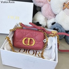 Christian Dior Caro Mini Chain Shoulder Bag Pink Gold Women Classic Cannage