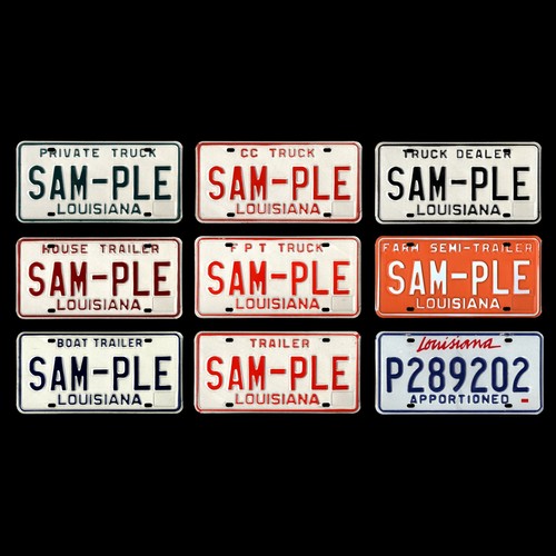 Lot of 9 LOUISIANA License Plates (8) SAMPLE from 1987/88, (1) APPORTIONED Tract