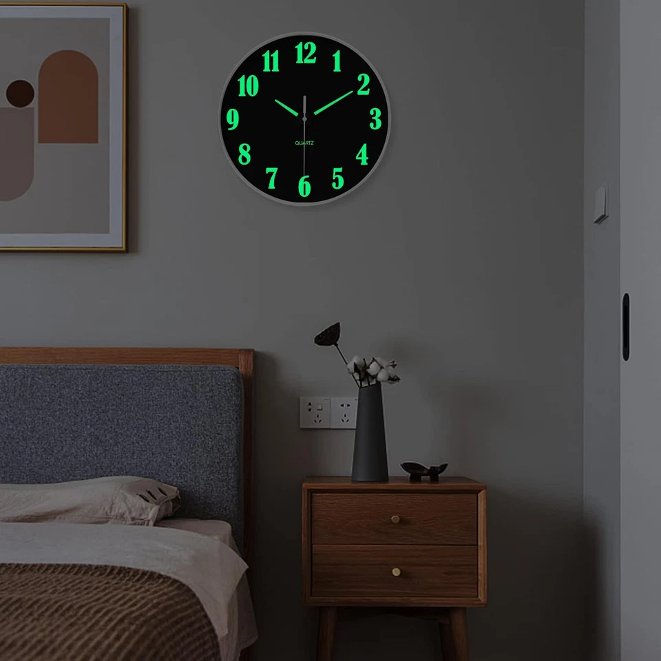 Reloj de pared luminoso negro 8-12 pulgadas para decoración de salón y dormitorio Foto 4 de 4