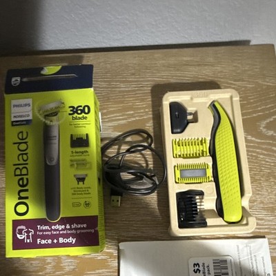 Philips Norelco OneBlade 360 Face & Body Trimmer USB 5-Comb 2-Head QP2834