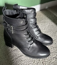 Image of Dune London Leather Boots with Buckles and Lace Detail - Size 5