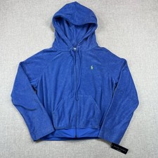 Ralph Lauren Terry Cloth Full Zip Hoodie Women S Blue Soft Towel Knit Swim NEW