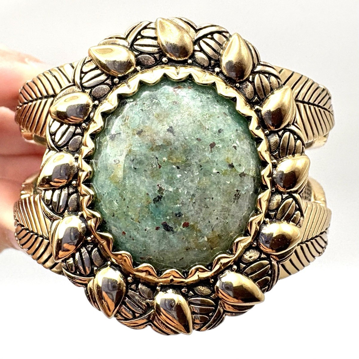 Studio Barse Green Agate & Golden Bronze Sunflower Southwestern Cuff Bracelet View 4
