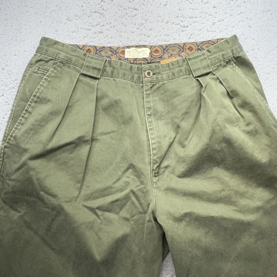 Pantalones De Colección Banana Republic Hombres 33x28 Verde Plisado Chino Safari Etiqueta 36x32 Años 90 Foto 2 de 4