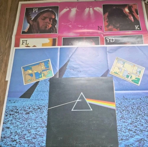 PINK FLOYD DARK SIDE OF THE MOON LP SHVL 804 A9/B9 & RARE POSTERS, STICKERS VG+
