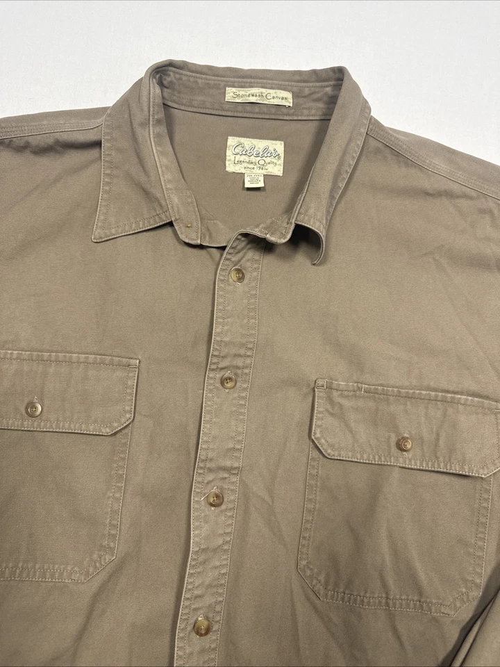 Camisa Cazadora Cabela's 2XL Lona Lavada a Piedra LS Beige Marrón con Bolsillos Foto 3 de 4