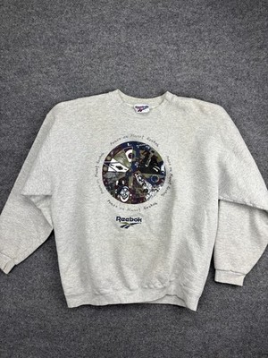 Vintage Reebok Sweatshirt Mens XL Gray Peace On Planet Graphic