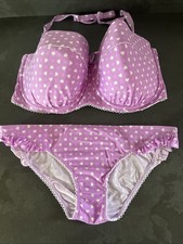Ladies Lilac White Heart Floozie Frost French Bikini Size 14 Bottoms 38G Top