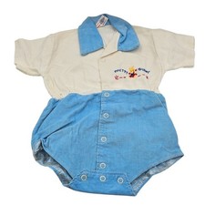 Vintage 1950s Alweco Baby Boys Sz 6M One Piece Romper Blue Corduroy Bunny
