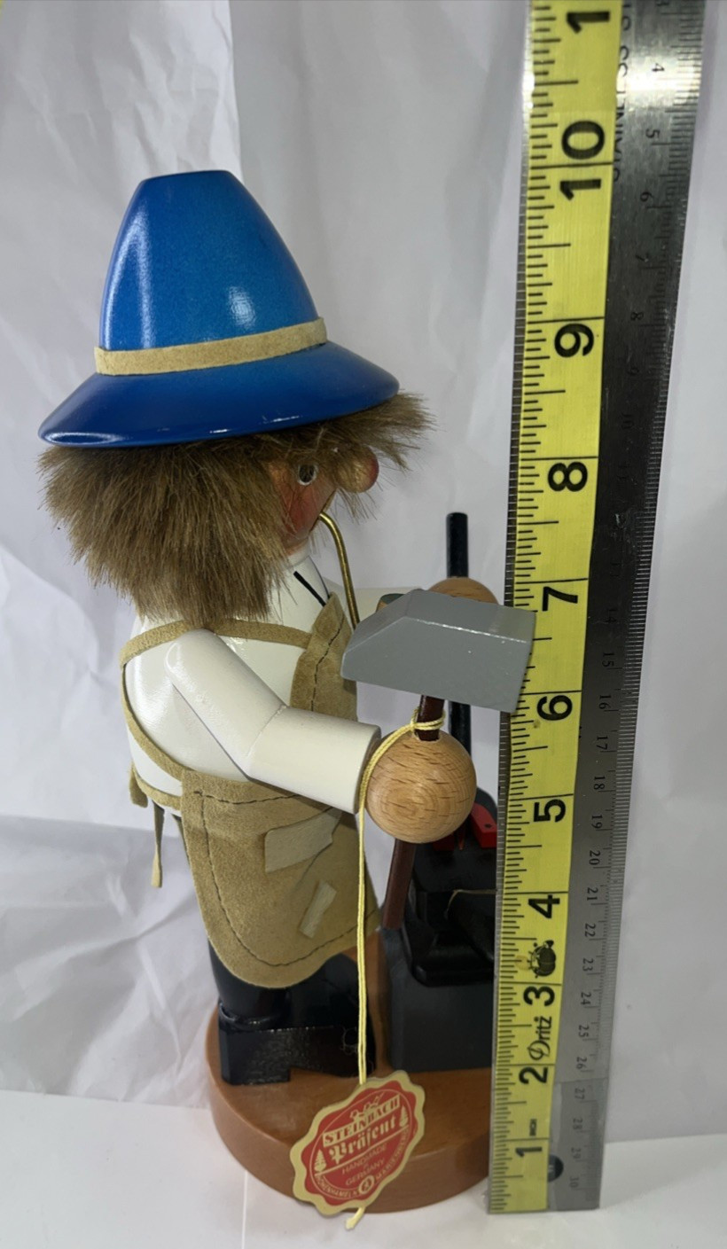 Blacksmith Steinbach Wood  Smoker Incense VTG German 10“ i Anvil Hammer Blue Hat