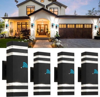 1-4Pcs LED Up Down Wall Light Outdoor Dual Wall Lamp Fixture Dusk to Dawn Sensor