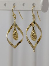 Gold Vermeil 925 Sterling Silver Open Teardrop Dangle Earrings Textured