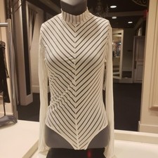 White Striped Sheer Bodysuit with Snap Closure Size Medium NEW WITH TAG
