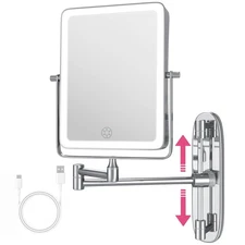 Wall Mounted Lighted Makeup Mirror, Rectangle Double Sided 1X/7X Magnifying B...