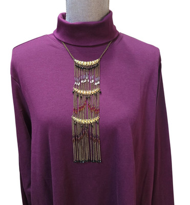 Express Women's Bohemian Brass Plated Beaded Multi Color Statement  Necklace NWT
