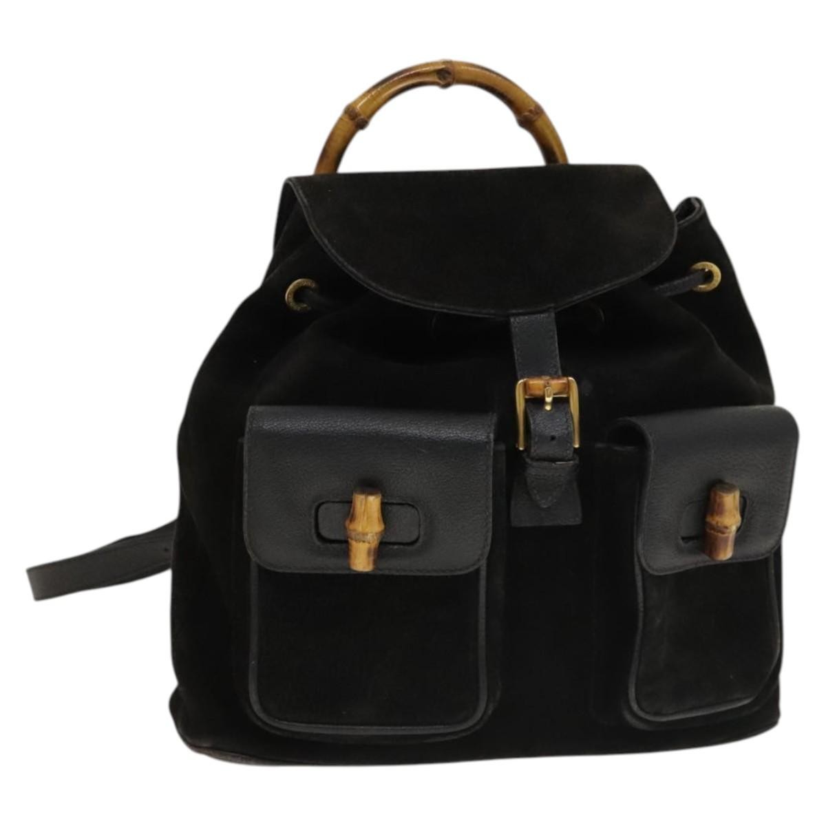 GUCCI Bamboo Backpack Suede Leather Black Gold 003 2058 0016  display picture 2