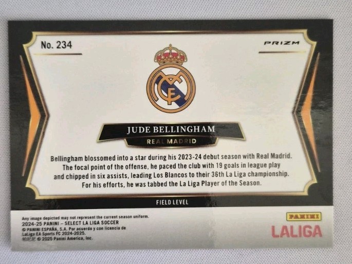 2024-25 JUDE BELLINGHAM SELECT #234 Checkerboard Prizm Field Level view 2