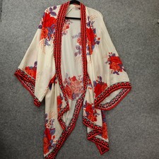Kimono Cardigan Women M L Red FLYING TOMATO Tropical Cover Up Duster Beach Light