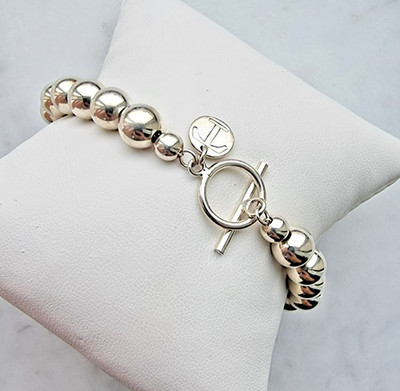 DESIGNER 925 STERLINGSILBER 8 mm PERLEN KNEBELARMBAND 7,5 Zoll 17,1 g