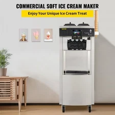 VEVOR Commercial Soft Ice Cream Machine, 2200W Serve Yogurt Maker, 3 Flavors Ice