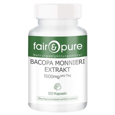 Bacopa Monnieri Extrakt 1500 mg - 120 Kapseln, vegan, 20% Bacoside | fair & pure