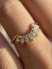 Curved Wedding Band Curved Ring Enhancer 14K Solid Gold Crown Matching Ring Her