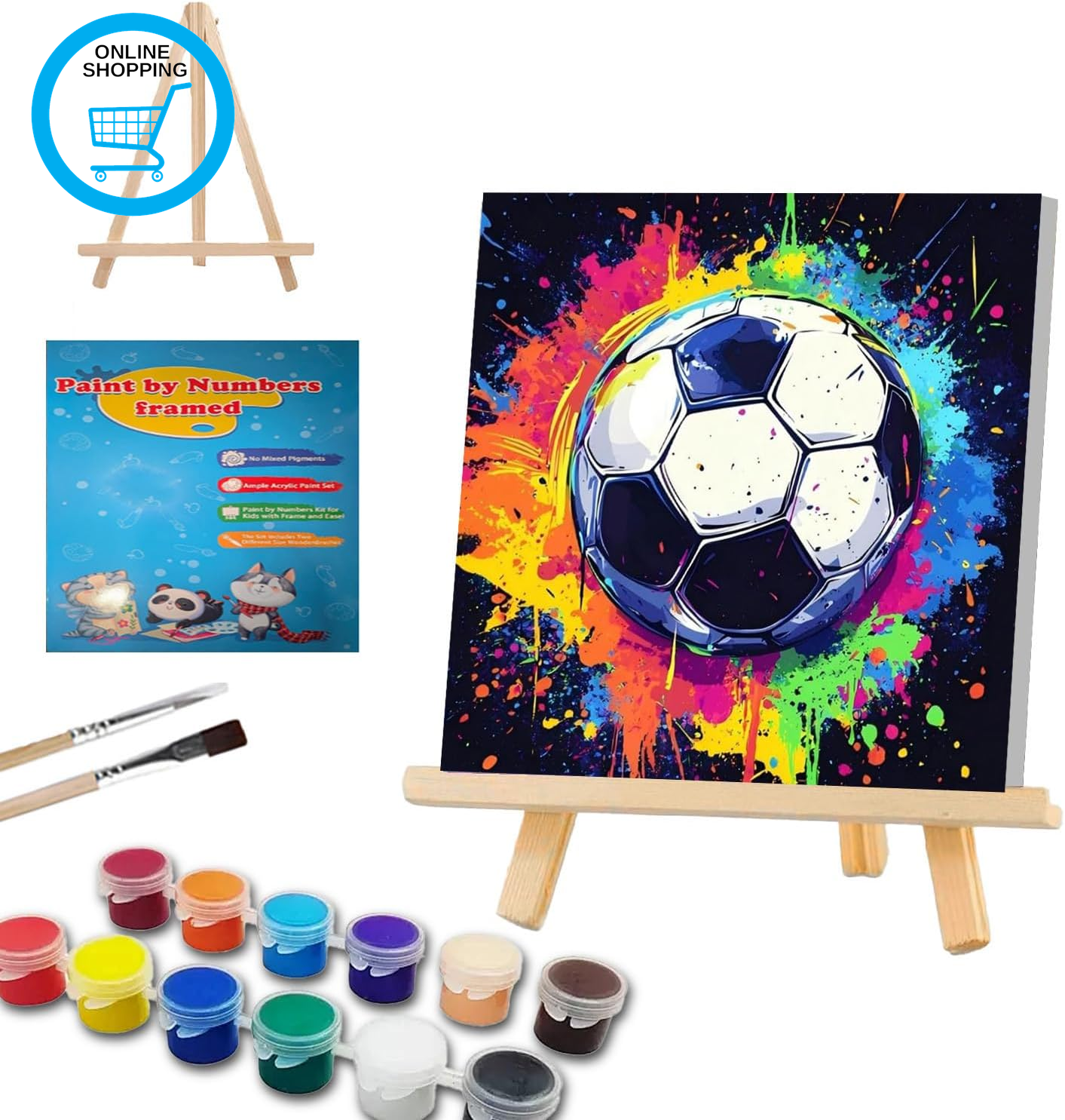 Football Paint by Numbers for Children with Frame and Easel, Easy Paint by Numbe