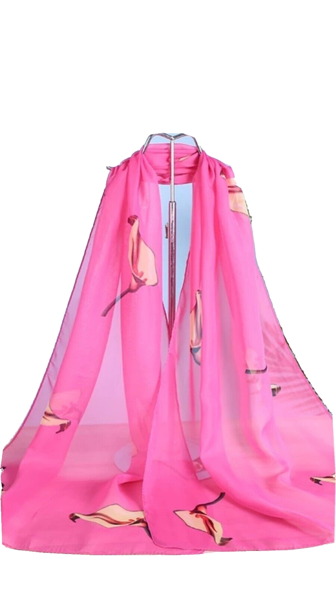 Beautiful Cerise pink scarf, with cream magnolia pattern 155cm x