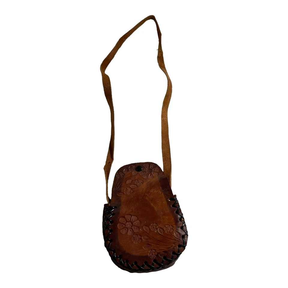Bolso Monedero Vintage Floral Cuero Tooled Identificación 4" Miniatura Niñas VER Foto 3 de 4