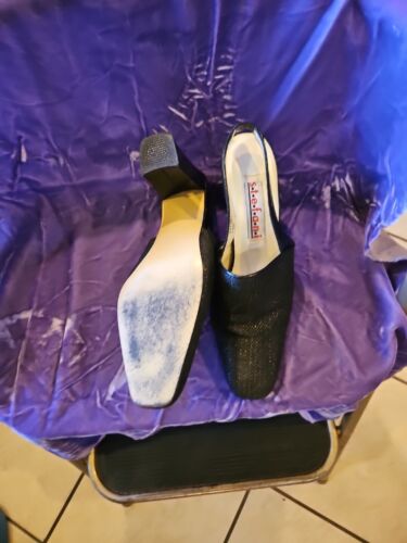Stefani Womens Black Sling Back SZ 7 1/2M Heels 3". Elastic Strap. - Picture 5 of 10