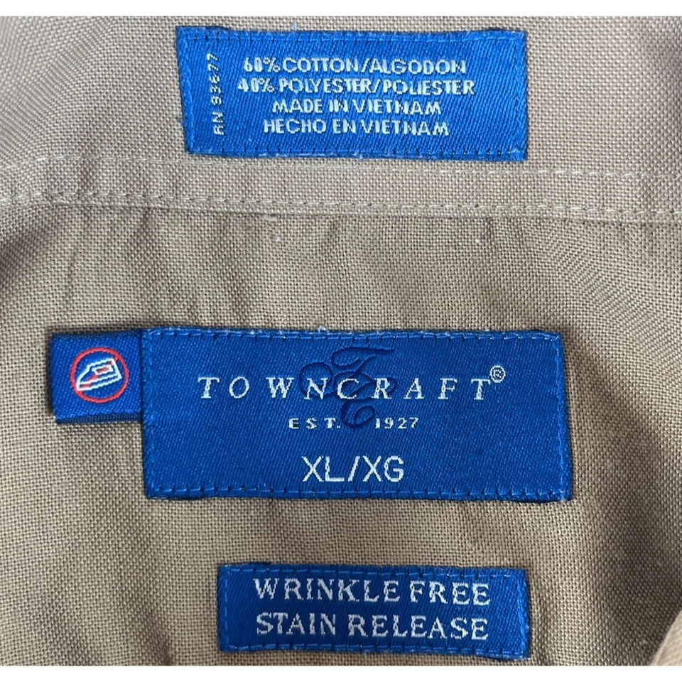 Camisa de vestir Towncraft sin arrugas con botones para hombre XL marrón liberación de manchas formal Foto 2 de 4