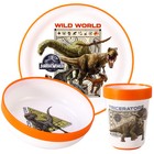 Jurassic World 3pcs Bicolor Kids Dinner Tableware Set Plate, Bowl & Tumbler